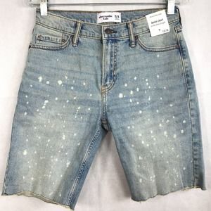 NWT Abercrombie Fitch Kids Boys Shorts Sz 15 16 Long Denim Jean Blue Splatter